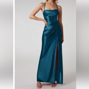 Luxedo Teal Corset Satin‎ Formal Evening Dress. Size 2X. NWT.